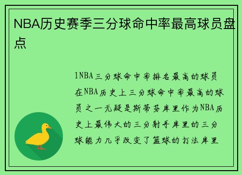 NBA历史赛季三分球命中率最高球员盘点